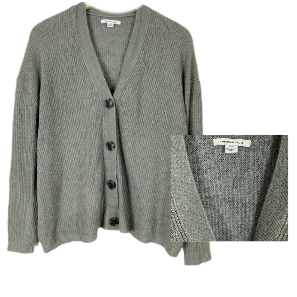 American Eagle Soft Ribbed Knit VNeck Tortoise Shell Style Button Cardigan Large